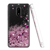 Луксозен силиконов гръб ТПУ FASHION с течност и розов брокат за Nokia 2.1 2018 TA-1080 прозрачен